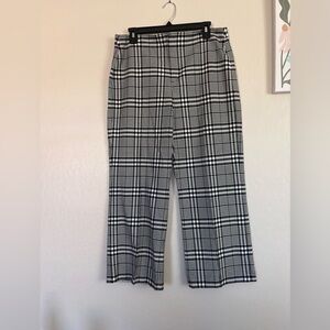 Zara Black White Plaid Wide Leg Trouser Pant size 10